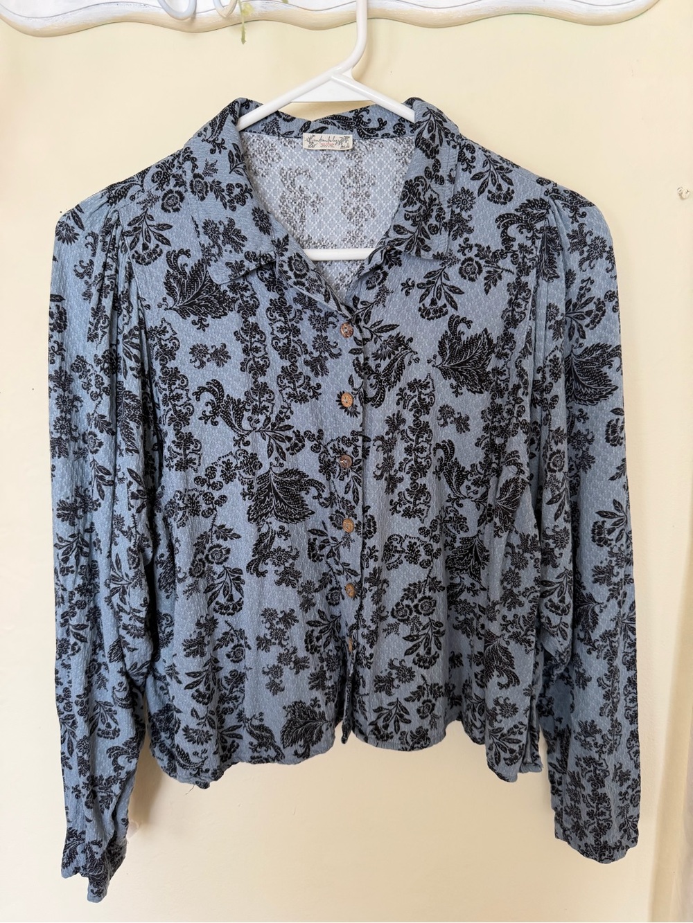 Intimately Free People Blue Button-Front Floral Print Shirt - Picture 1 of 9